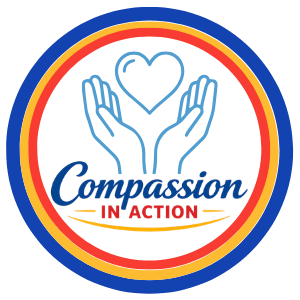 Campaign Kickoff Compassion in Action logo featuring two open hands holding a heart inside a circular emblem.